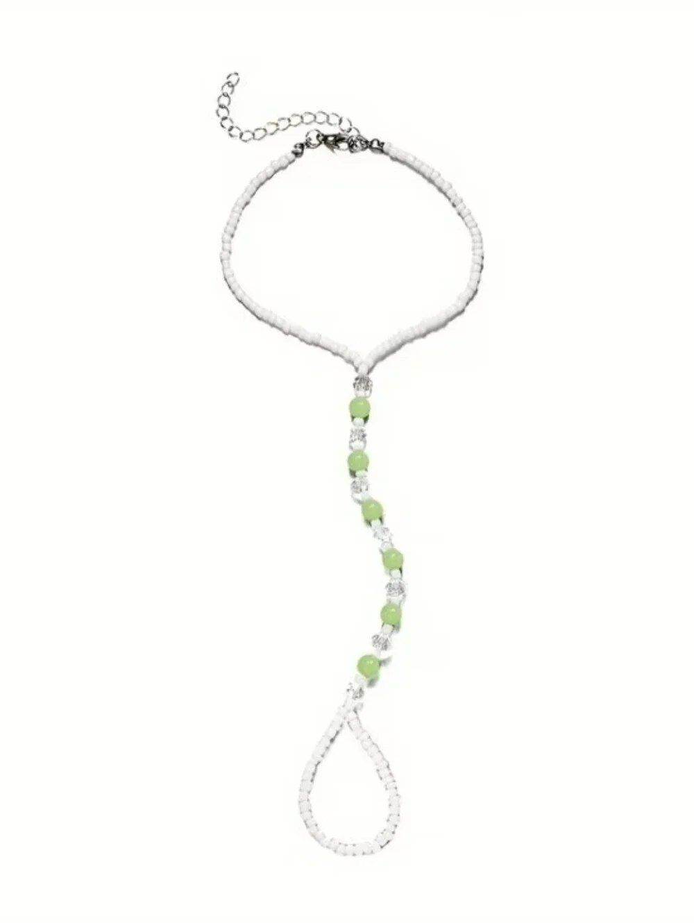 B2G1F White and Lime Beaded Anklet, Glow In The Dark